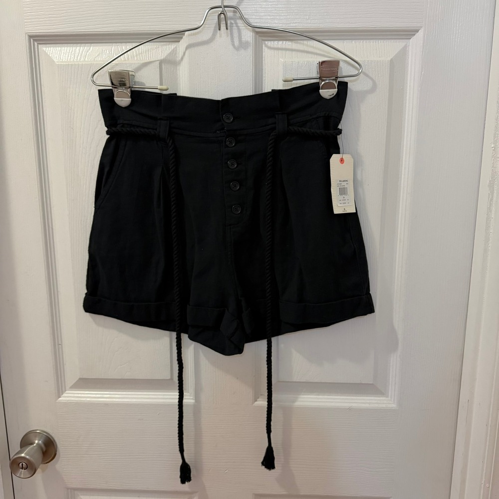 Billabong Explore More Women Size 26 Black High Waisted Rope Tie Paperbag Shorts